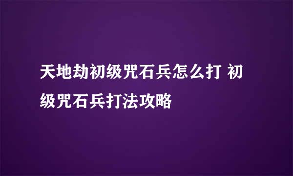 天地劫初级咒石兵怎么打 初级咒石兵打法攻略