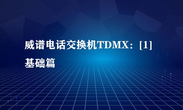 威谱电话交换机TDMX：[1]基础篇