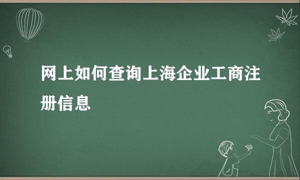 网上如何查询上海企业工商注册信息