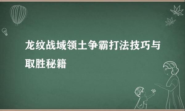 龙纹战域领土争霸打法技巧与取胜秘籍