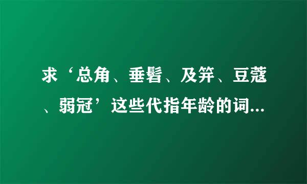 求‘总角、垂髫、及笄、豆蔻、弱冠’这些代指年龄的词语的意思