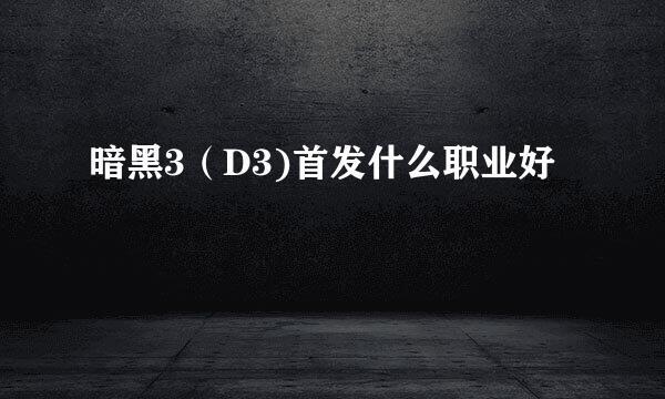 暗黑3（D3)首发什么职业好