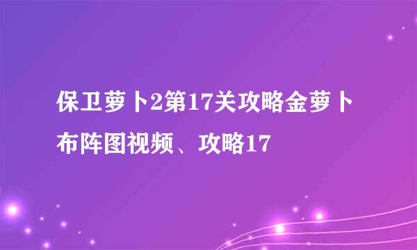 保卫萝卜2第17关攻略金萝卜布阵图视频、攻略17