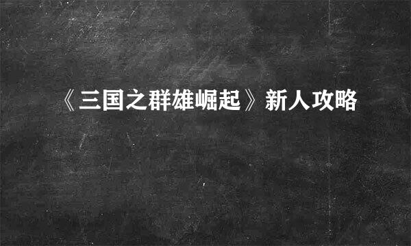 《三国之群雄崛起》新人攻略