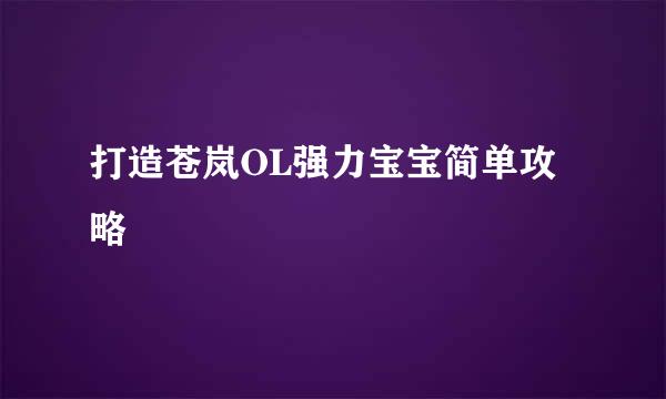 打造苍岚OL强力宝宝简单攻略