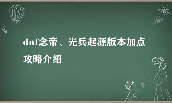 dnf念帝、光兵起源版本加点攻略介绍