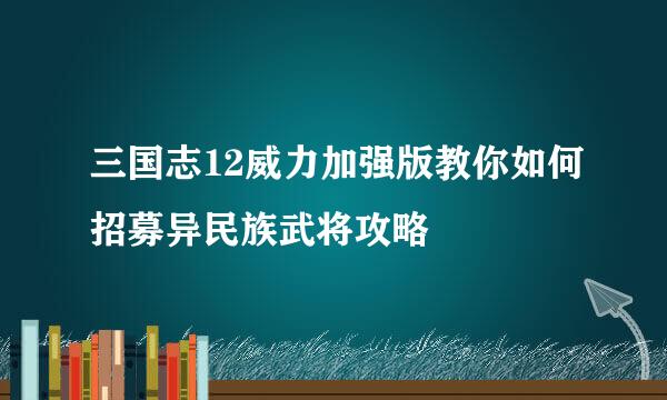 三国志12威力加强版教你如何招募异民族武将攻略