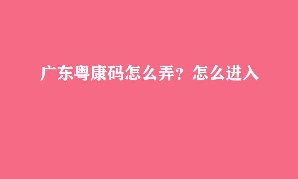 广东粤康码怎么弄？怎么进入