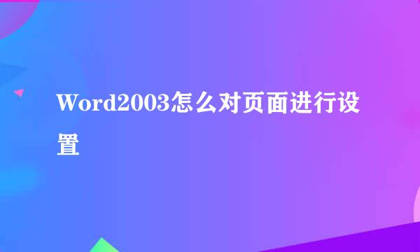 Word2003怎么对页面进行设置