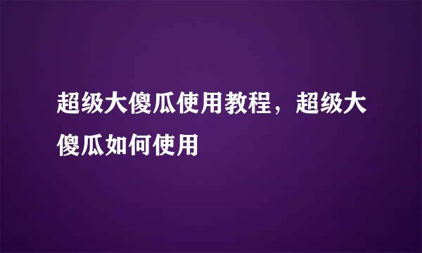 超级大傻瓜使用教程，超级大傻瓜如何使用