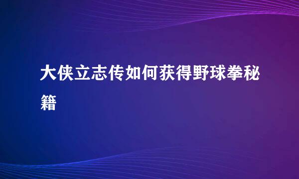 大侠立志传如何获得野球拳秘籍