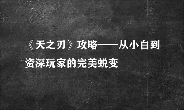 《天之刃》攻略——从小白到资深玩家的完美蜕变