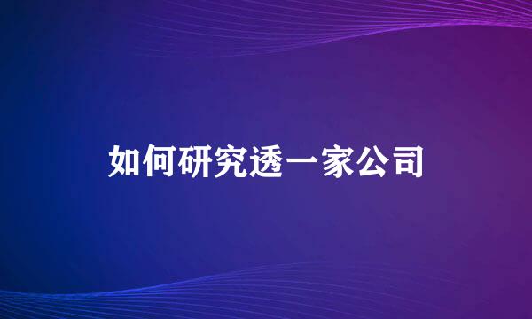 如何研究透一家公司