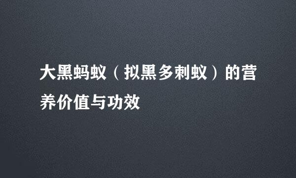 大黑蚂蚁（拟黑多刺蚁）的营养价值与功效