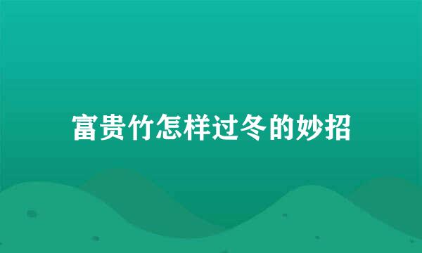 富贵竹怎样过冬的妙招