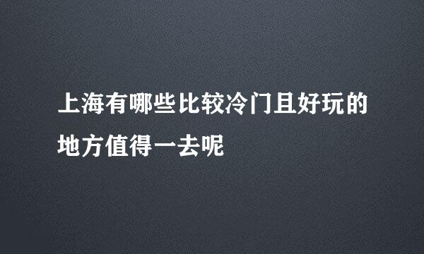 上海有哪些比较冷门且好玩的地方值得一去呢