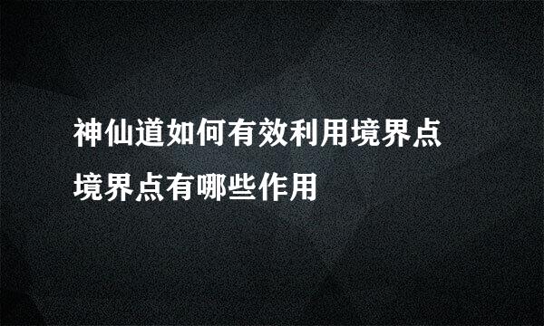 神仙道如何有效利用境界点 境界点有哪些作用