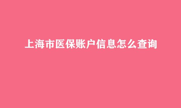 上海市医保账户信息怎么查询