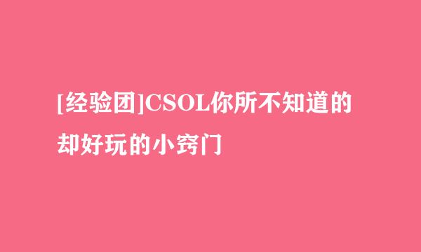 [经验团]CSOL你所不知道的却好玩的小窍门