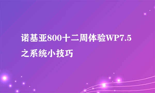 诺基亚800十二周体验WP7.5之系统小技巧