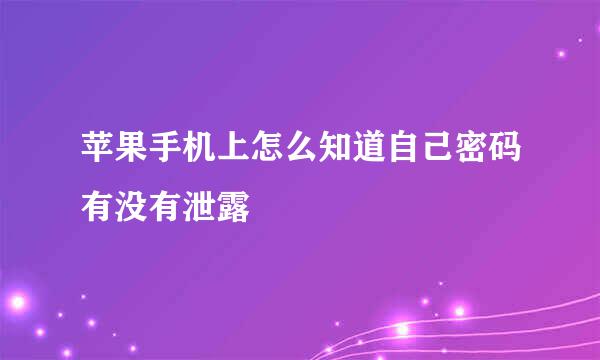 苹果手机上怎么知道自己密码有没有泄露